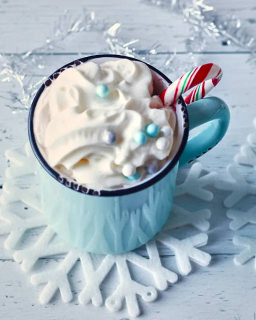 Two festive mugs of hot chocolate